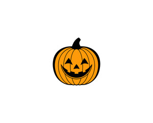 Halloween pumpkin vector illustration – cute jack-o-lantern face, funny cartoon clipart for autumn greeting card designs and holiday design projects.