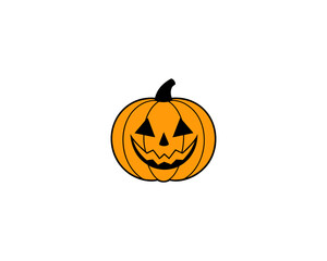 Halloween pumpkin vector illustration – cute jack-o-lantern face, funny cartoon clipart for autumn greeting card designs and holiday design projects.