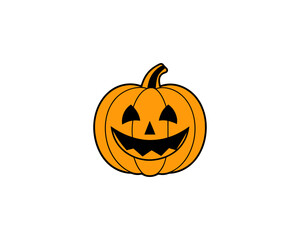 Halloween pumpkin vector illustration – cute jack-o-lantern face, funny cartoon clipart for autumn greeting card designs and holiday design projects.