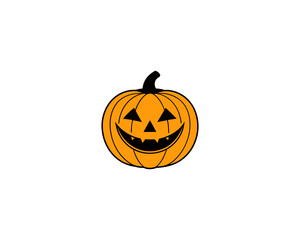 Halloween pumpkin vector illustration – cute jack-o-lantern face, funny cartoon clipart for autumn greeting card designs and holiday design projects.