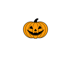Halloween pumpkin vector illustration – cute jack-o-lantern face, funny cartoon clipart for autumn greeting card designs and holiday design projects.