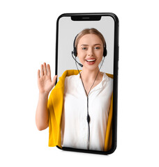 Female technical support agent  on light background