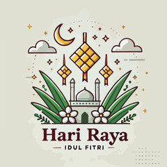 Vector image of Eid al-Fitr greeting with rice cake background