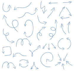 Light blue arrows set soft hand drawn curved direction lines in minimal style, Flat Illustration

