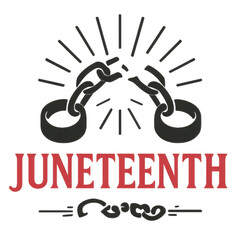 Symbolic design for Juneteenth, chains breaking apart, highlights freedom and liberation, bold graphics for celebration and remembrance. Isolated on white background or PNG