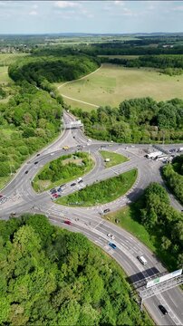 Roundabout in Basingstoke. Hampshire. UK. England. Drone aerial view