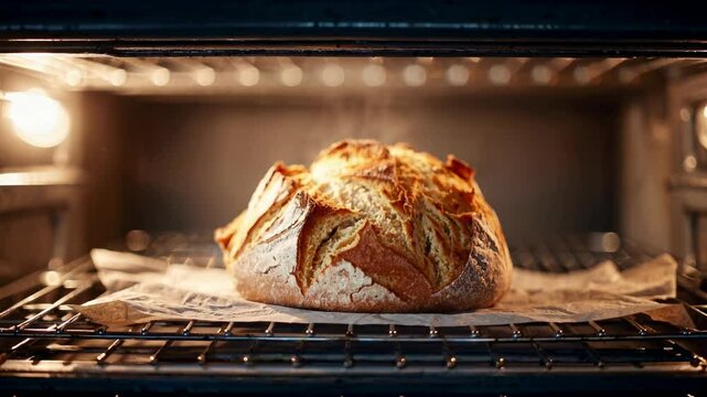 timelapse of bread baking and rising in oven