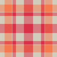 Vibrant coral and beige plaid pattern.  Perfect for textile design, fashion, websites, or branding.  This seamless texture offers a cheerful, warm aesthetic, ideal for autumn or spring projects.