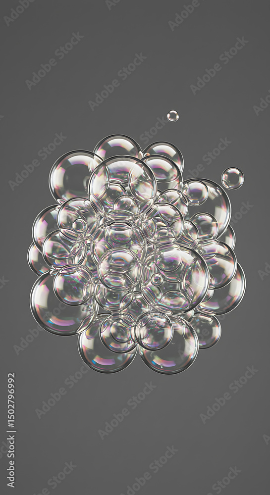 Poster iridescent soap bubbles cluster close up macro shot of sparkling foam abstract background texture
