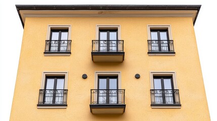 Obraz premium Three Story Mustard Yellow Building with Black Balconies