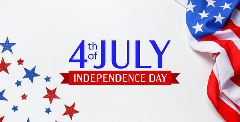 Greeting banner for USA Independence Day with American flag and stars