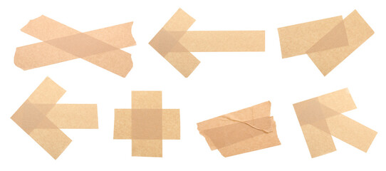 Adhesive tape pieces isolated on white, set