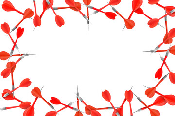 Frame made of red darts on white background