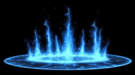 Blue energy erupting from a circular surface.