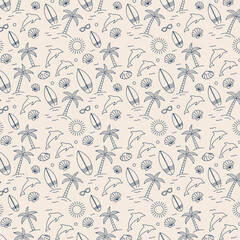 Colourful summer pattern, Background with hand drawn holiday icons, Vector illustration design