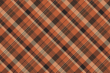 Tweed plaid check seamless, plank fabric textile tartan. Textured pattern background texture vector in orange and dark colors.