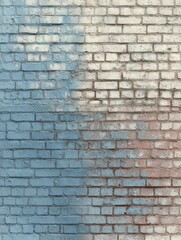 Obraz premium Brick Wall Texture Transitioning Into Blueprint Design With a Central Fade Creating an Artistic Blend of Materials and Concepts