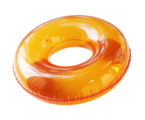 Bright orange swimming ring for summer pool fun on a transparent background, cut out