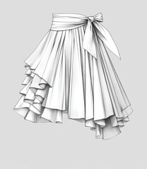Stylish White Ruffled Skirt Design Sketch with a Waist Tie