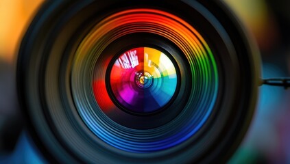 Close-up camera lens, vibrant colors