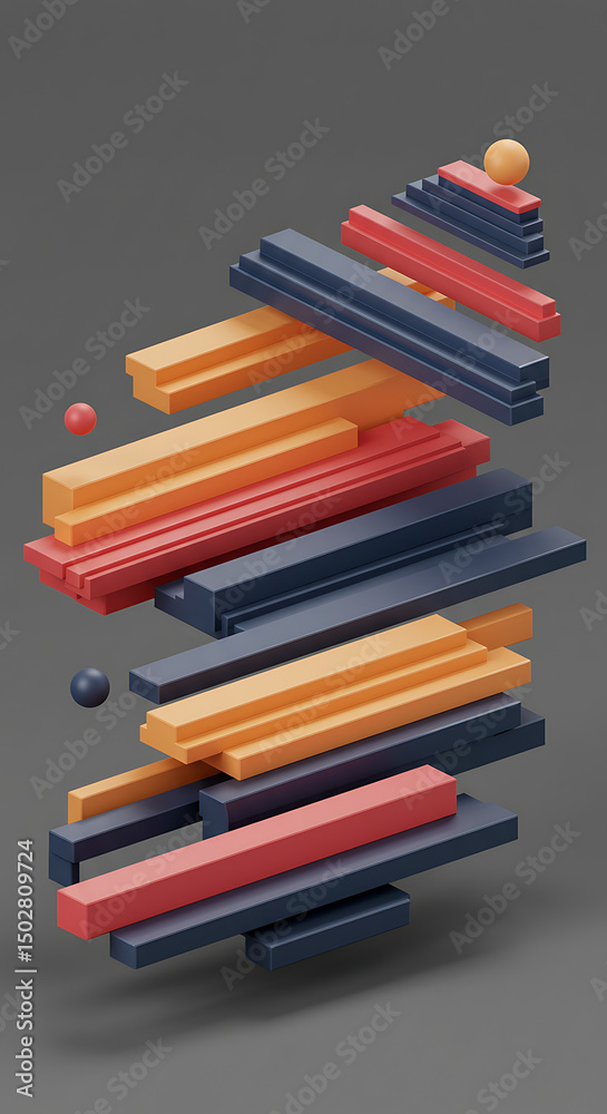 Poster abstract 3d render geometric shapes colorful blocks modern design layered structure architectural