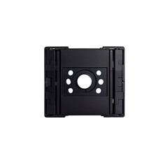 Obraz premium Close-up of a Black Technological Device with Central Aperture and Sliding Mechanisms