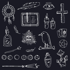 Mystical things isolated hand drawn doodles Vector