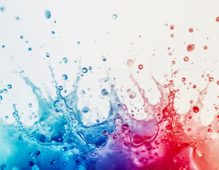 Fototapeta premium Vibrant red and blue water splashes on white. Dynamic abstract fluid explosion with colorful droplets. Ideal for energetic background and modern designs. 