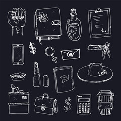 Feminism isolated hand drawn doodles Vector