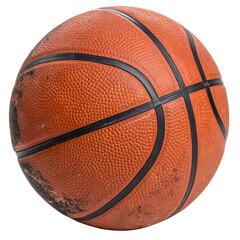 Fototapeta premium Worn orange basketball isolated on a white background png