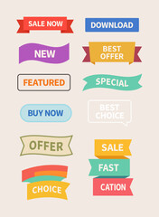 Modern Flat Ribbon Banners Set – 11 Colorful Tags for Web, UI, and Marketing