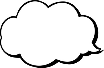 Cloud-shaped white speech bubble, isolated minimalist style, bold black outline. Clean thought or dialog symbol perfect for communication concepts and comic art messaging.
