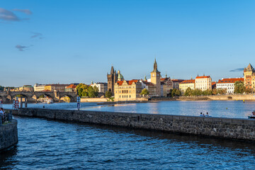 Prague, Czech Republic - 08.23.2024 - Prague during a sunny summer day, river old town, charles bridge