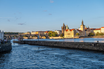 Prague, Czech Republic - 08.23.2024 - Prague during a sunny summer day, river old town, charles...