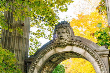 Ancient stone sculpture from demolished buildings in Toronto, Canada. They are decorating the Guild...