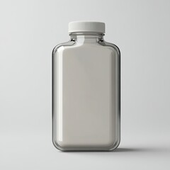 White Substance In Glass Bottle Against Clean Gray Background