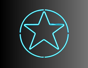 Obraz premium Electric Blue Neon Logo Sign on Dark Wall Background