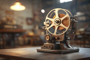 Obraz premium Antique Film Projector on Wooden Table