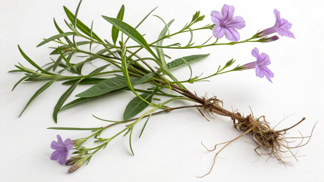 Herbal medicine plant Ruellia tuberosa or Minnieroot, fever root, snapdragon root isolated on white or transparent background