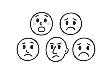 Set of Doodle Emotions Faces Cartoon Vector