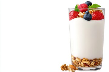 Yogurt Parfait with Berries and Granola in Glass
