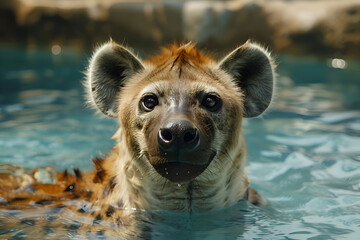 Spotted Hyena Cooling Off in a Pool