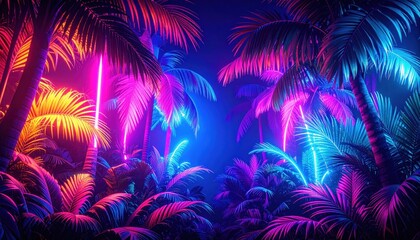 Neon Palm Trees in Jungle