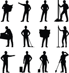 Construction Workers Silhouette Set – Builder, Engineer, Labor Vector Pack Silhouettes of Construction Men at Work – Industrial Worker Graphic Set