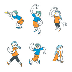 色々なポーズの小学生たち　セットのストックイラスト素材
