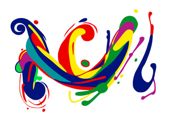 Isolated colorful abstract swirls and flowing curves create dynamic movement like a symphony of rainbow colors. Paint-like strokes form energetic artistic composition perfect for creative projects.
