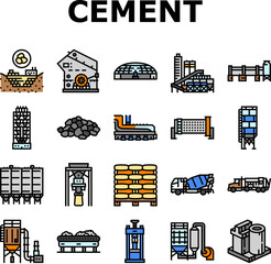 cement production gypsum icons set vector