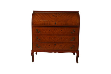 wooden chest isolated on white  Vintage Marquetry Cylinder Desk