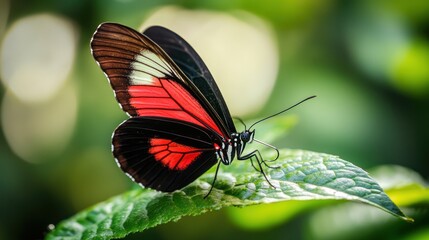 Fototapeta premium Spectacular Crimson-Patched Butterfly on Lush Greenery