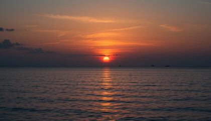 Fototapeta premium Title: Serene Ocean Sunset with Golden Reflections and Soft Clouds